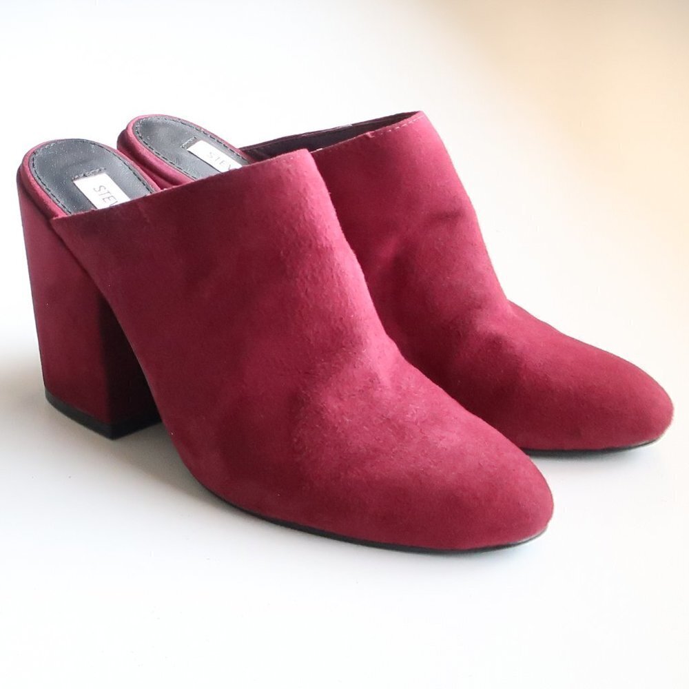 Steve Madden Stela Burgundy Suede Leather Block Heel Mules, Slip On Shoes Size 6